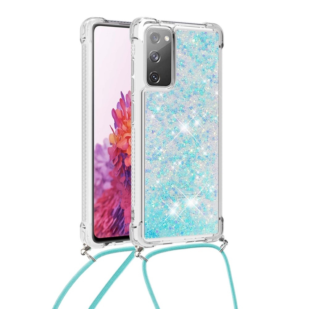 Samsung Galaxy S20 FE / S20 FE 5G Necklace Gummi Hülle Liquid Glitzer   Handykette (130cm) - Türkis