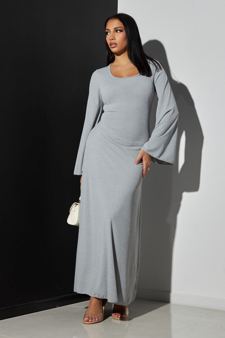 Robe gris claire côtelée ajustable au dos