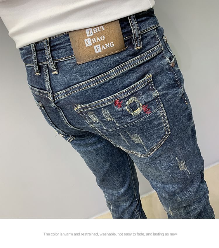 Goretti - Mid Rise Washed Distressed Skinny Jeans