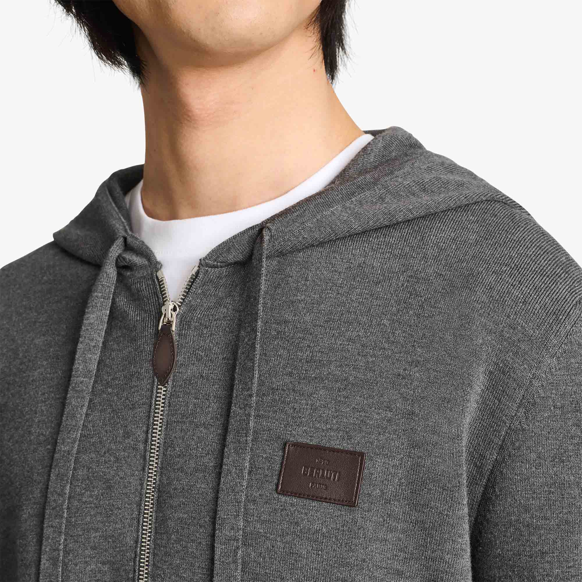 Sweat À Capuche Zippe Avec Detail En Cuir