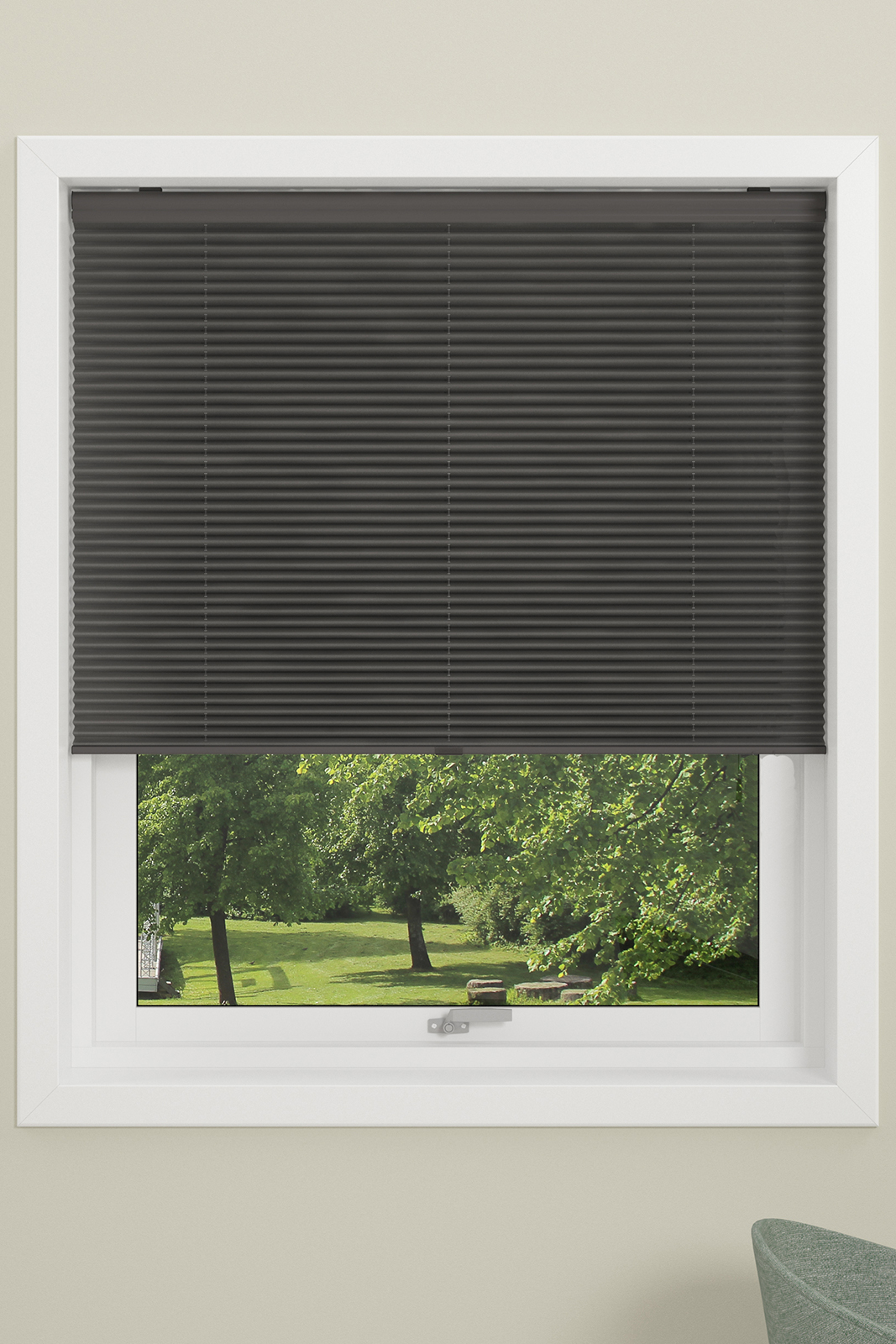 Touch plissegardin 60x160 cm. Grå og trådløs.