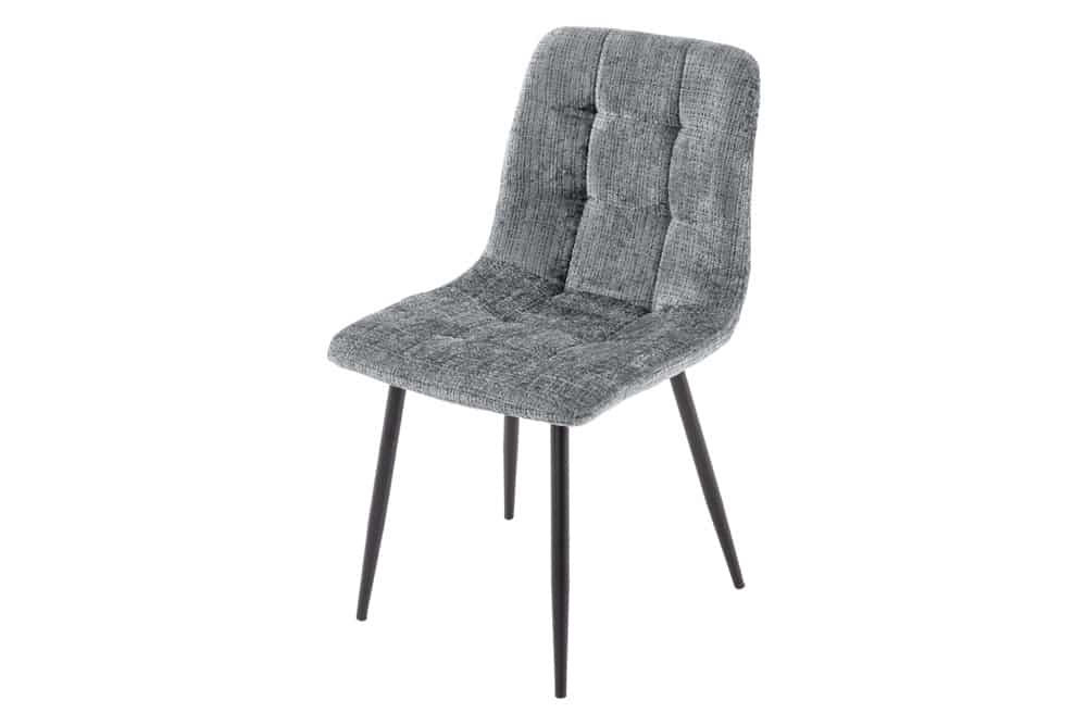 Moderner Design Stuhl TRES CHIC grau Chenille Cremona schwarze Metallbeine