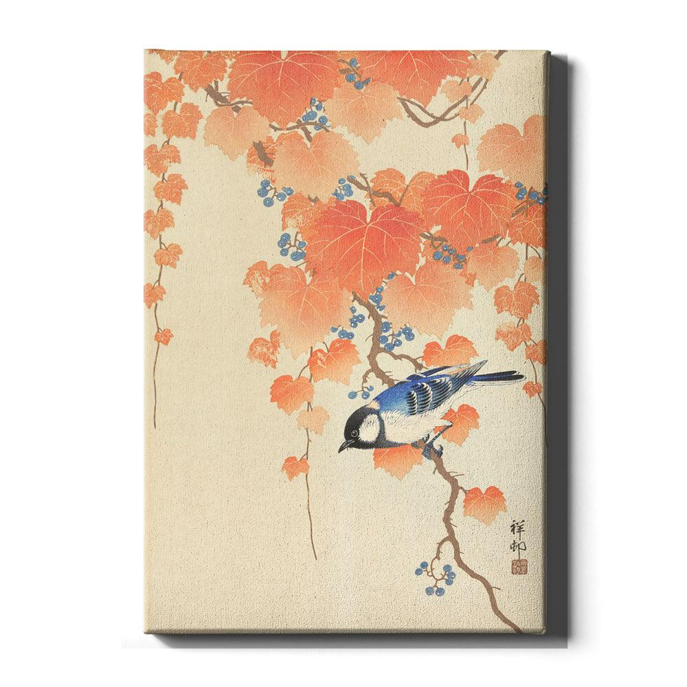 Walljar canvas schilderij - Ohara Koson - Great Tit On Paulownia Branch Canvas schilderij - 60 x 90 cm