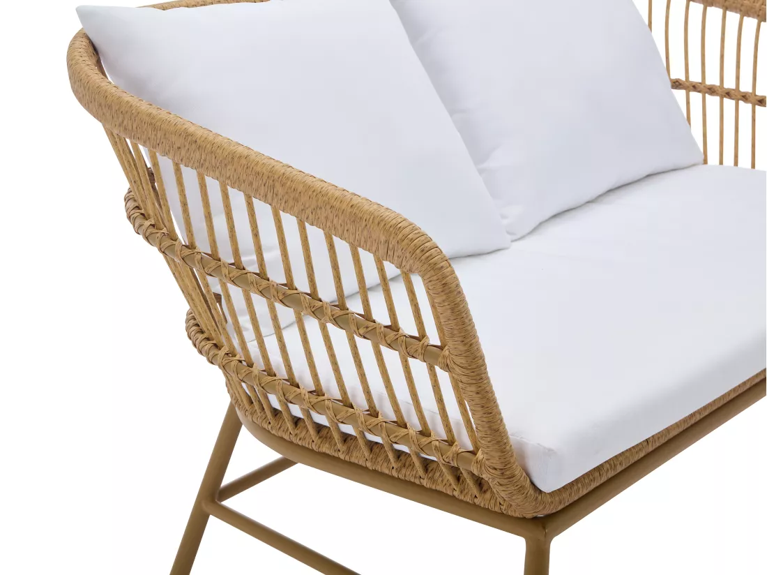 Salon de jardin en résine tressée : 1 canapé 2 places, 2 fauteuils et 1 table basse - Naturel clair - LOUSINI de MYLIA