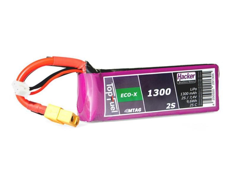 Hacker RC-Akku LiPo 1300 mAh 7.4 V 25C TopFuel ECO-X MTAG 2S LiPo-Akku für Flugmodelle