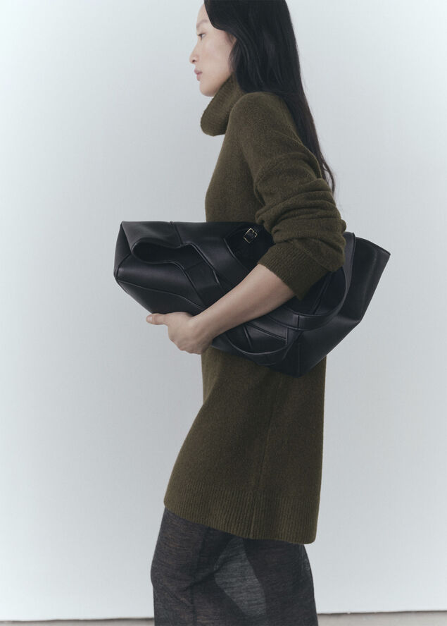 MANGO Short turtleneck knitted dress Beige - khaki