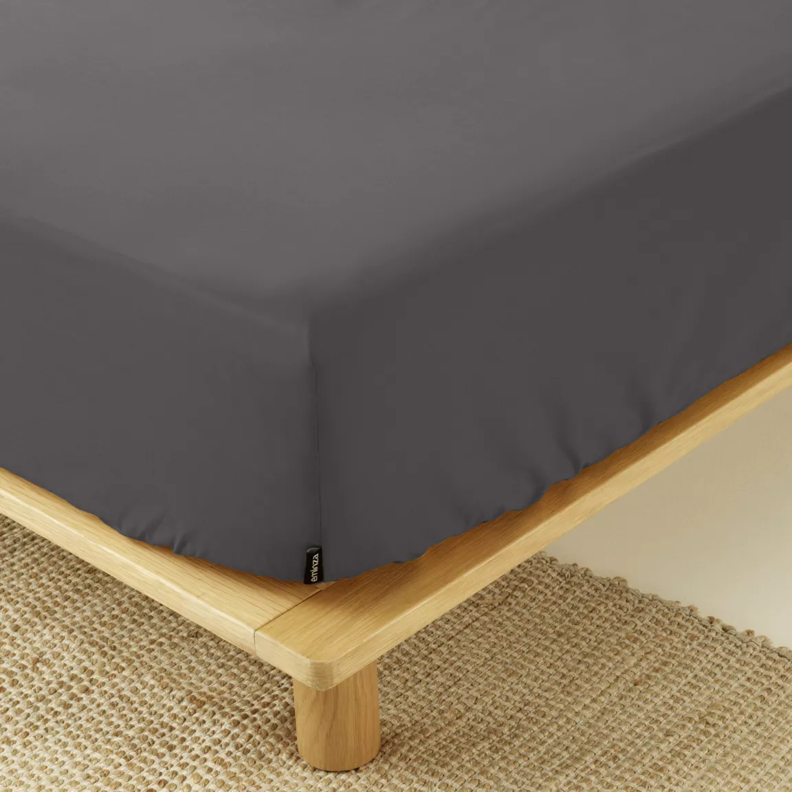 Drap housse percale de coton (90 x 190 cm) Cali Gris anthracite