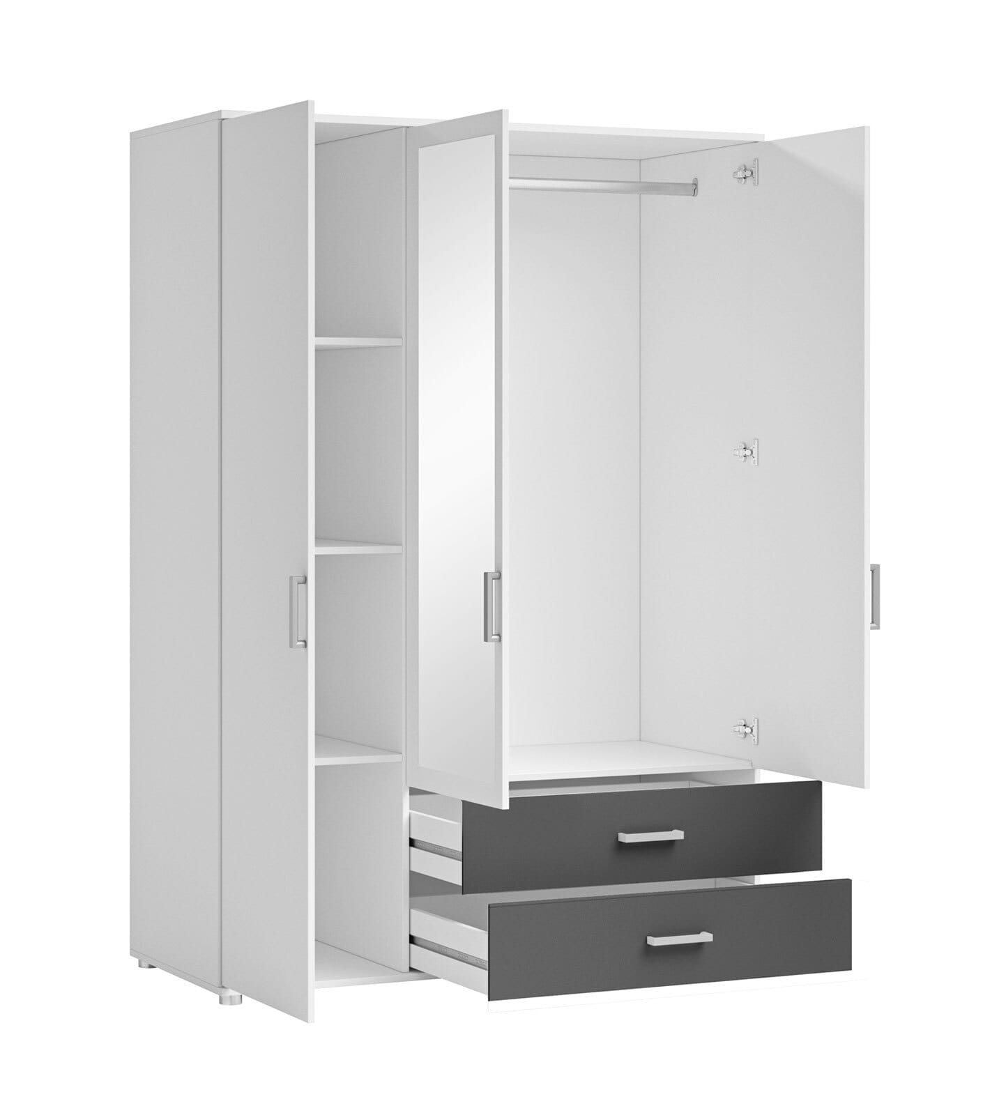 Kleiderschrank Inga 3-trg. 125x190x51 cm, weiß/graphit