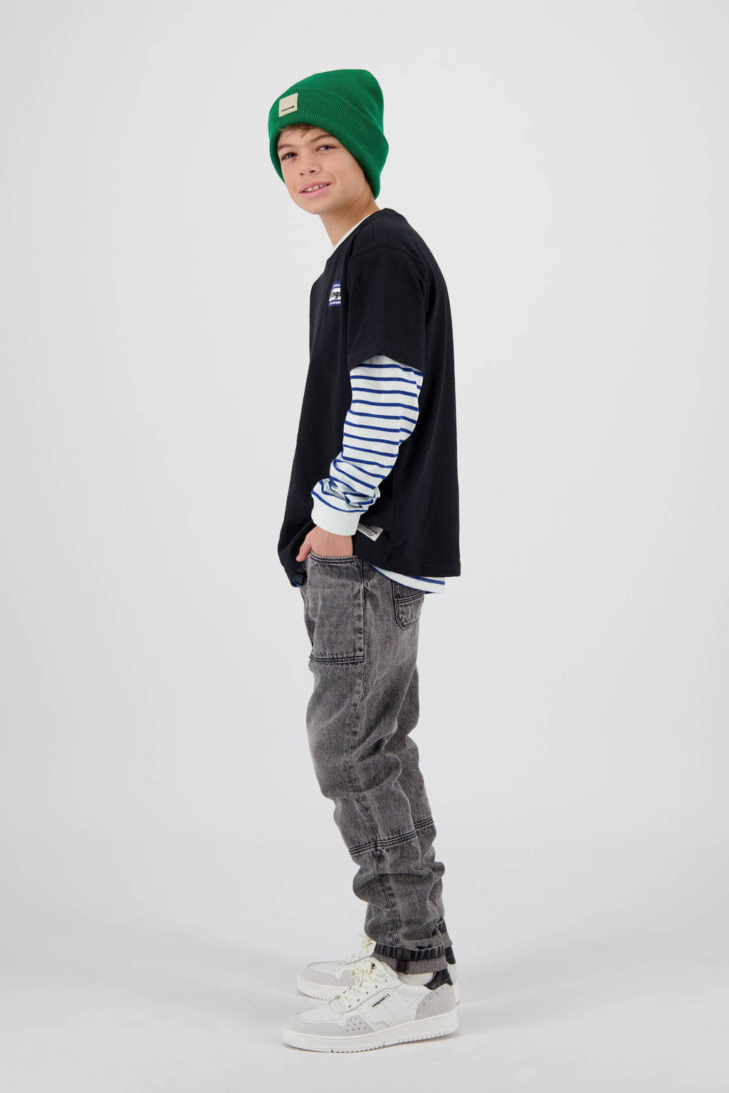 Vingino gestreepte longsleeve Jilfon blauw/wit