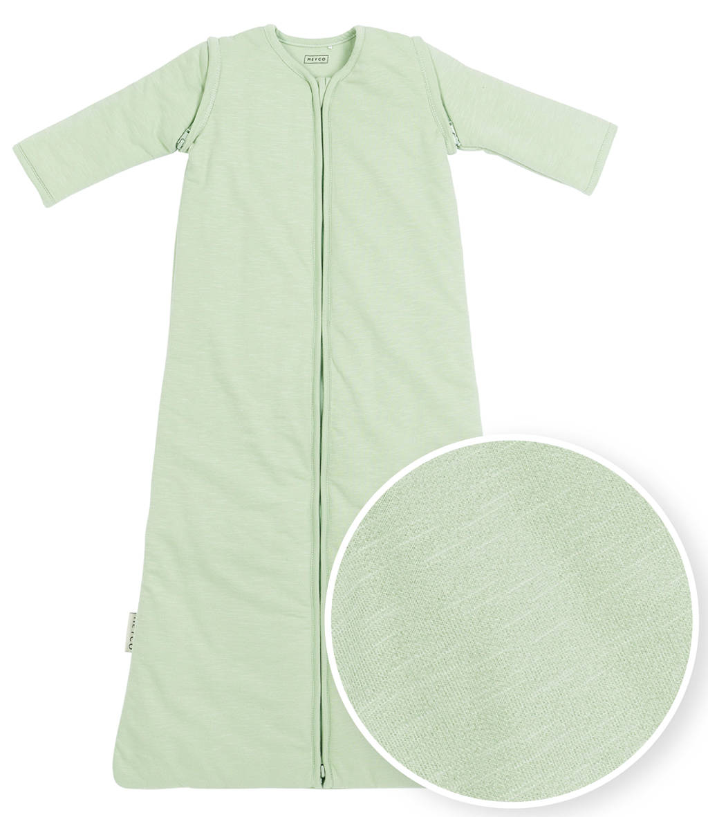 Te krappe mouwenbaby winter slaapzak met afritsbare mouwen soft green