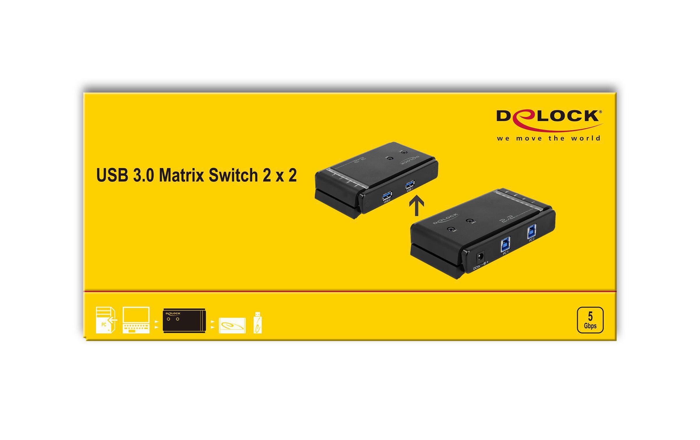 USB-Switch USB3.0, 2 Port 2x2Matrix Umschalttasten<br>Delock USB 3.0 Matrix Switch 2 x 2