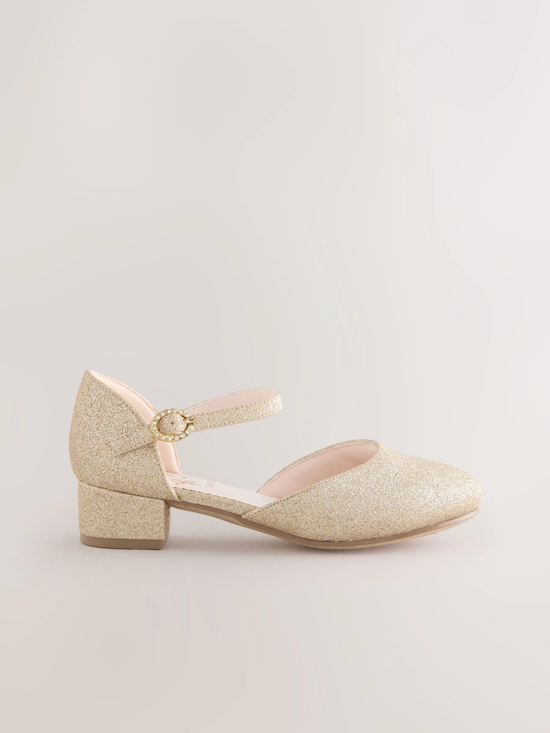 Goud glitter - Gelegenheidsschoenen met enkelbandje en lage hak