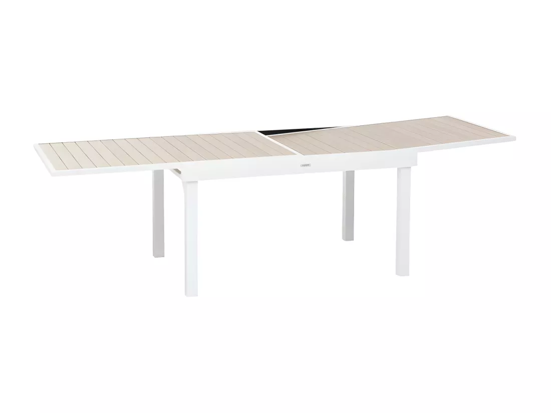 Table rectangulaire extensible Piazza 10 p. lin et blanc Hespéride