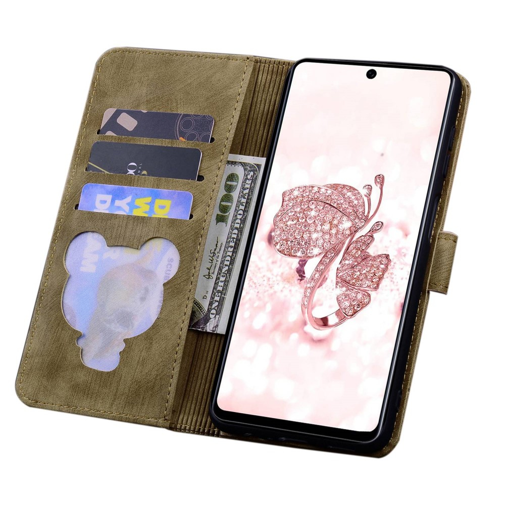 Samsung Galaxy A53 5G Leder Tasche Flip Cover Katze & Blumen Imprint - Braun