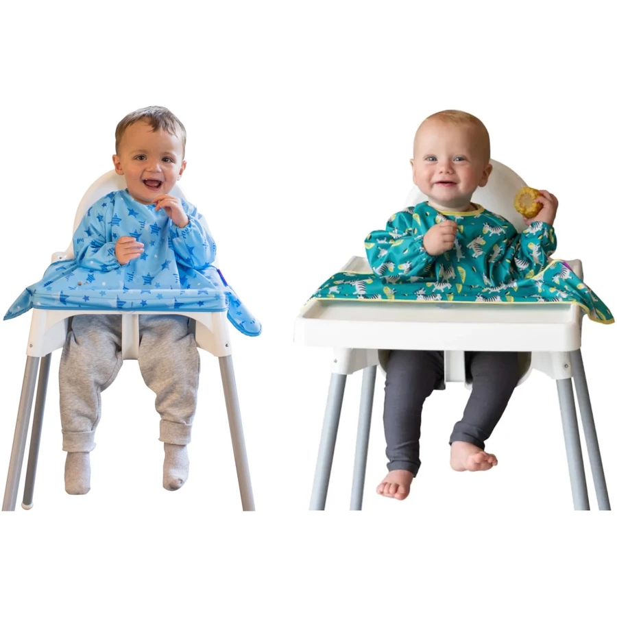 TidyTot Lätzchen Tidy Tot Cover & Catch Langarm Lätzchen Doppelpack SterneTanzende Zebras