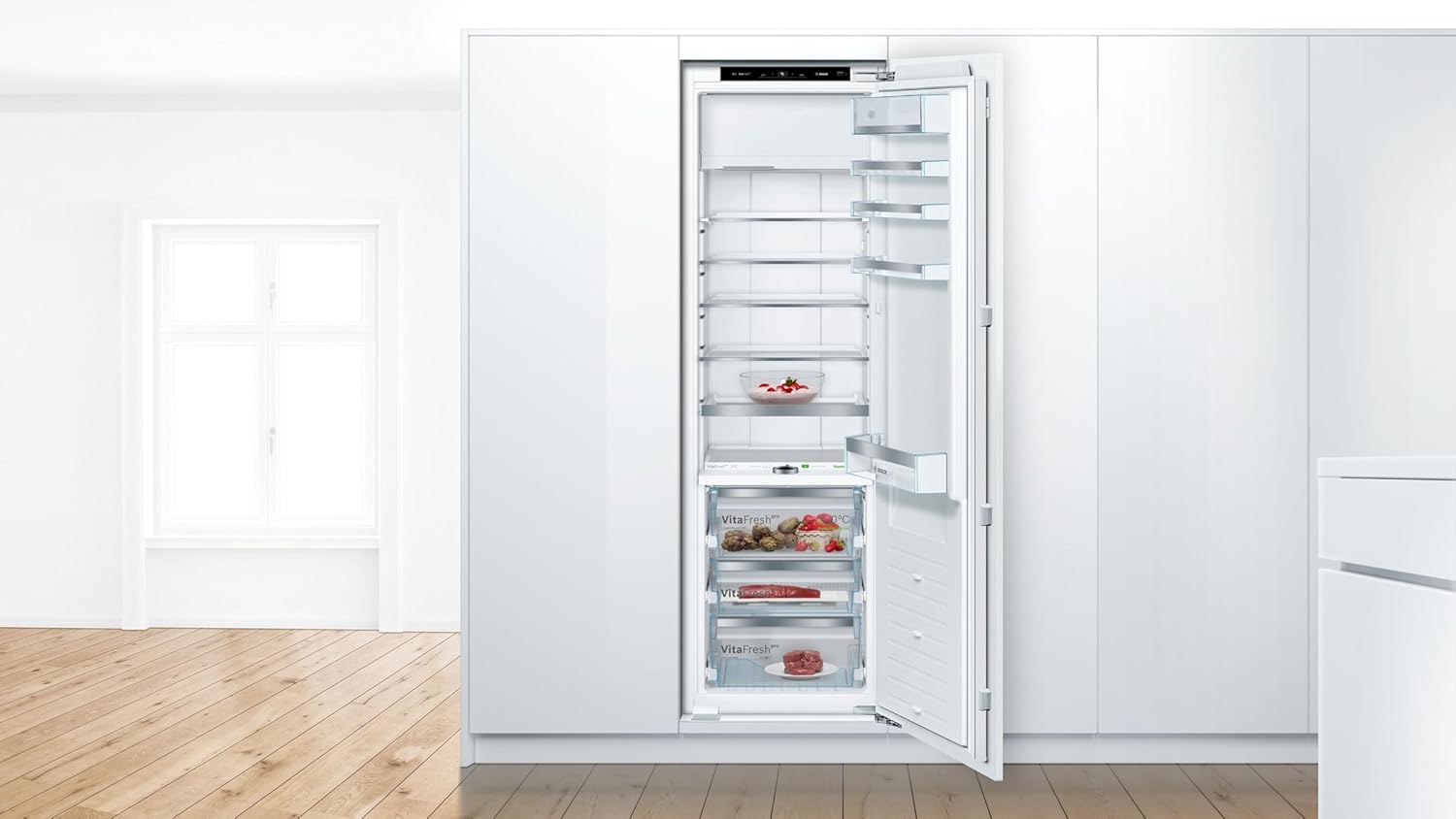 Bosch KIF82PFE0, Serie 8, Einbau-Kühlschrank mit Gefrierfach, 177,5 x 56 cm Nische, 254 L Kühlen & 15 L Gefrieren, Made in Germany, 3x längere Frische, Ablagen aus Sicherheitsglas, schnellere Kühlung