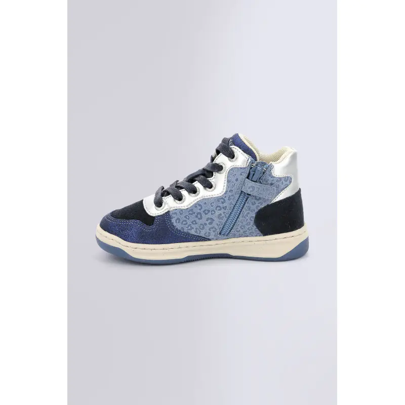 KICKLAX MARINE BLEU LEOPARD SNEAKERS HAUTES Cuir Fille