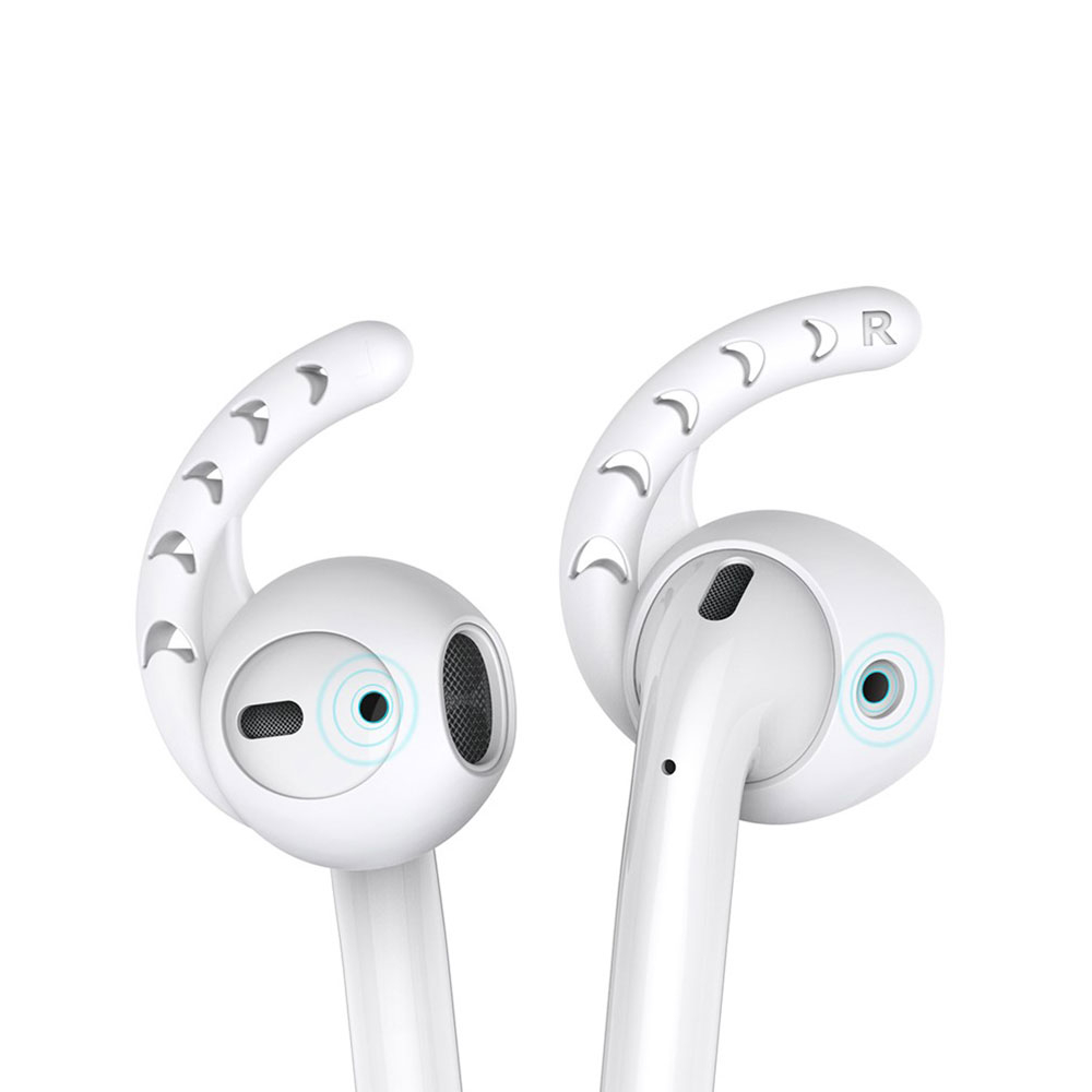 (3er Set) AirPods (1 & 2 Generation) / Earpods Silikon Ohrbügel Haken Halterung mit Silikon Aufbewahrungstasche - Weiss