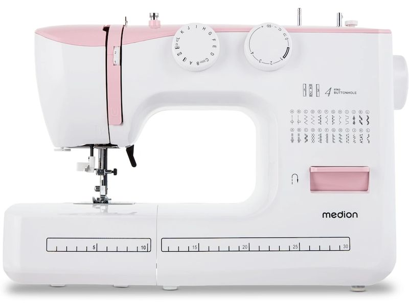 Medion Nähmaschine Life SM60 Weiss/Rosa Nähmaschine mit einer Motorleistung von 60 Watt