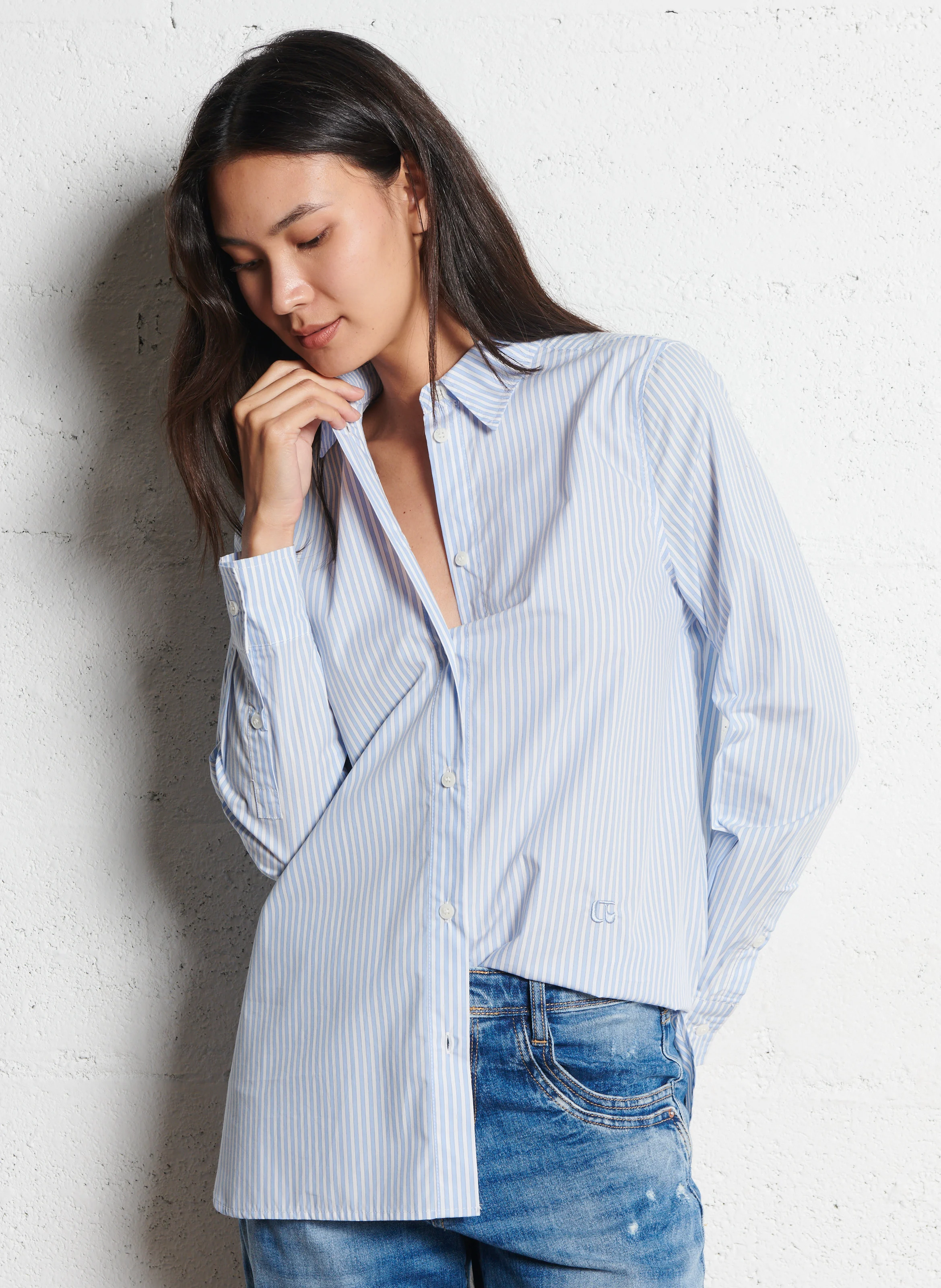 JAMAY - Chemise col classique rayée en coton | Blanc