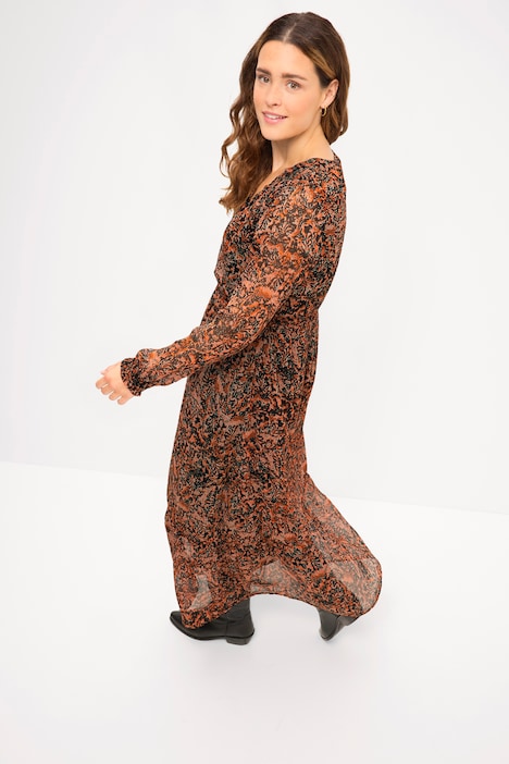Maxikleid, A-Line, Paisley Print, V-Ausschnitt, Langarm