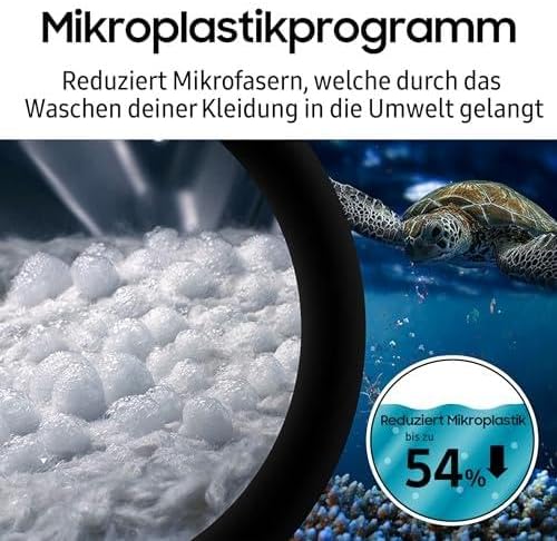 Samsung Waschmaschine, 9 kg, 1.400 U/min, EEK: A, Mikroplastik-Programm, Ecobubble, 14 Programme, WiFi SmartControl, Weiß/Schwarz, WW9ECGC04AAEEG