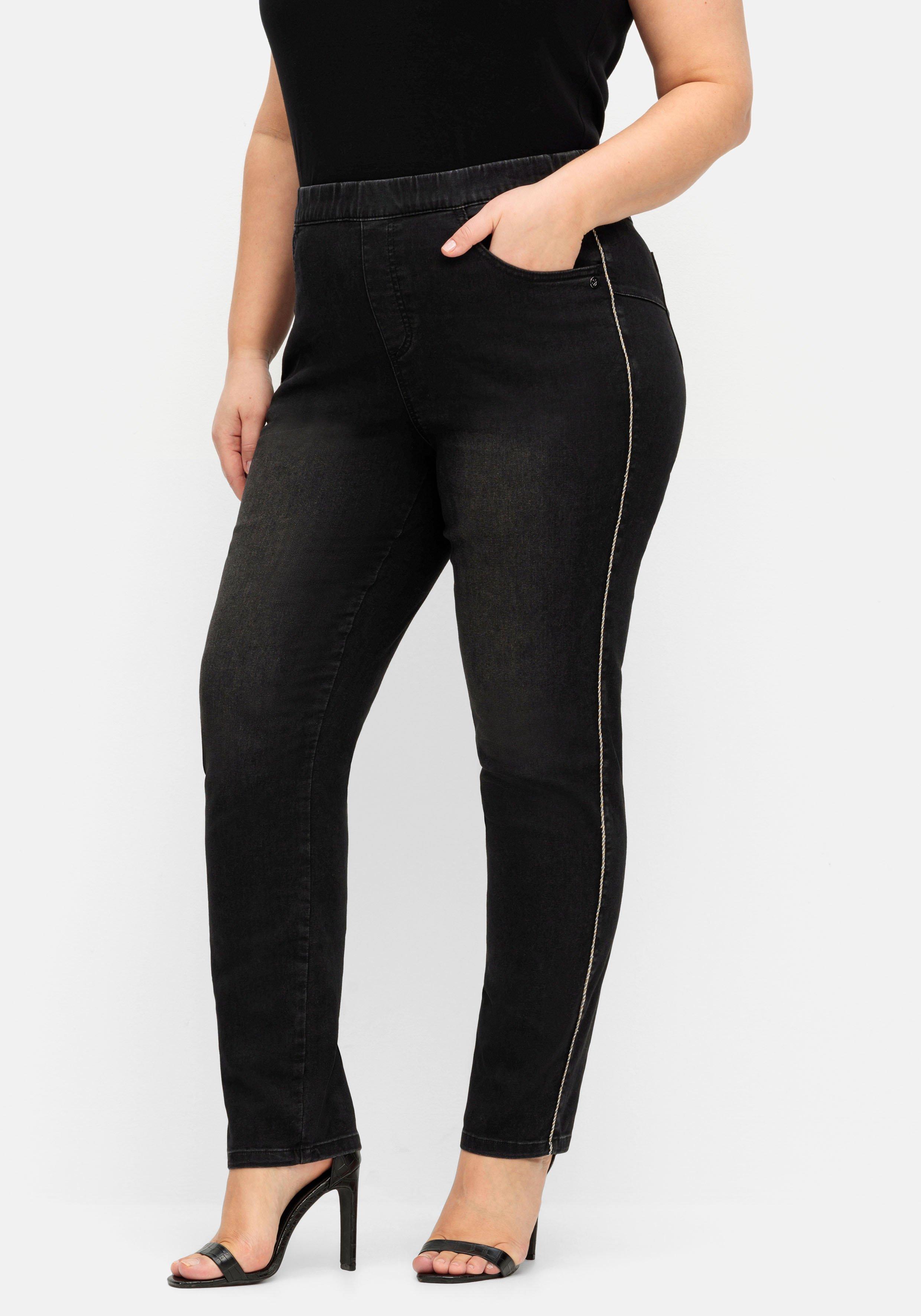 Skinny Jeans mit seitlichen Glitzer-Pipings