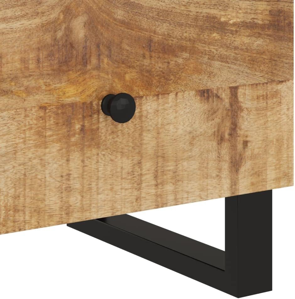 Nachttisch Massivholz Mango & Holzwerkstoff Industrial Style mit Metallbeinen, 1 Fach und 1 Schublade für Stauraum, stabile Oberplatte