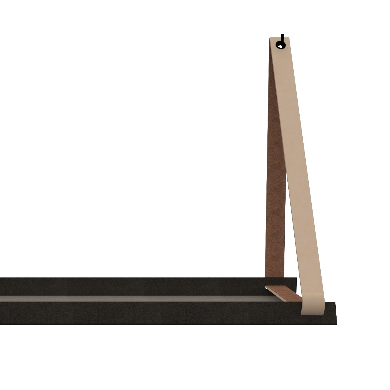 Stalen wandplank 70x20cm - incl. leren plankdragers Stalen wandplank met leren plankdragers - Naturel