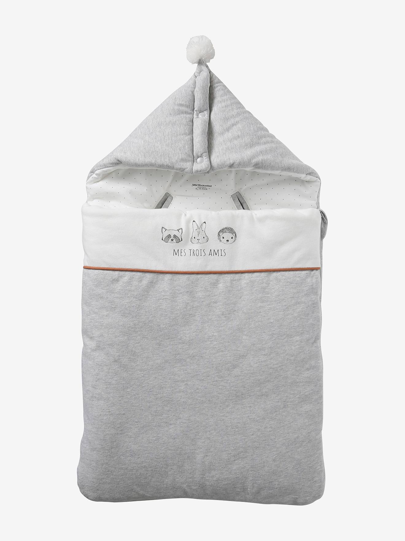 Bolsa MINI COMPAGNIE em algodão orgânico* na cor cinza médio liso com estampas.