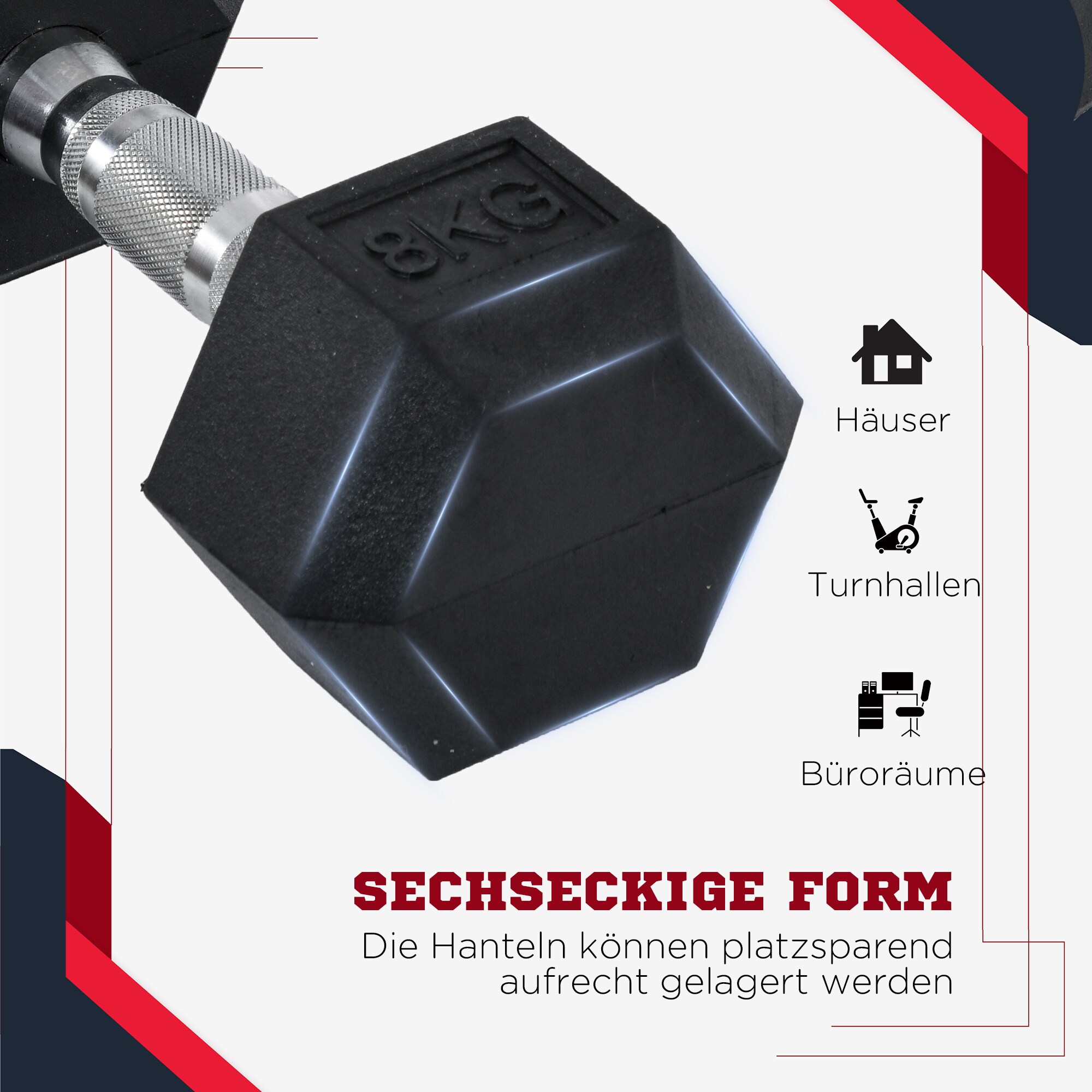 HOMCOM Kurzhantel 2er Set in Hexagon Form schwarz, silber 11,5B x 11,5T x 8H cm