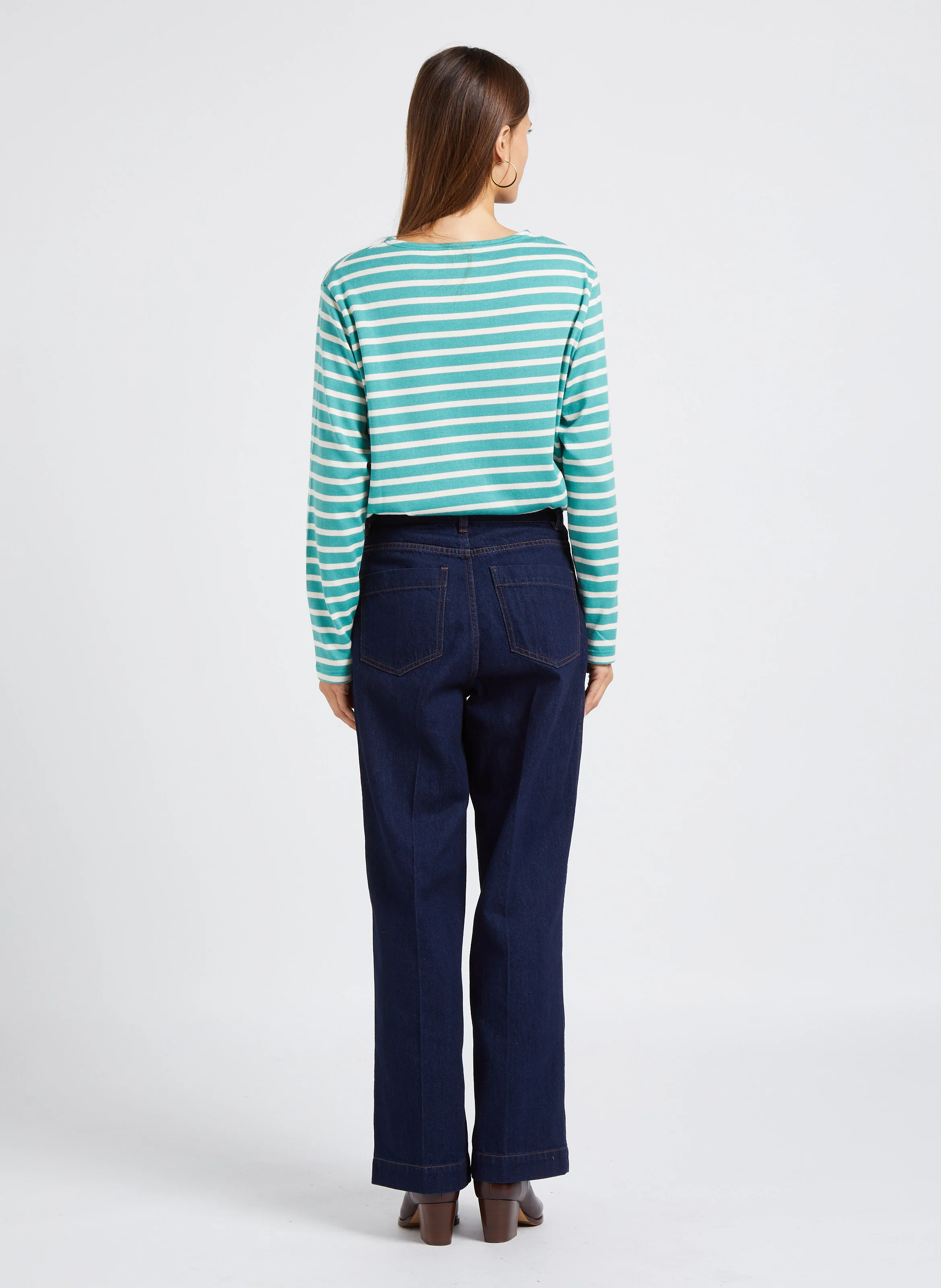 SAMUEL - Jean droit taille haute en coton | Bleu