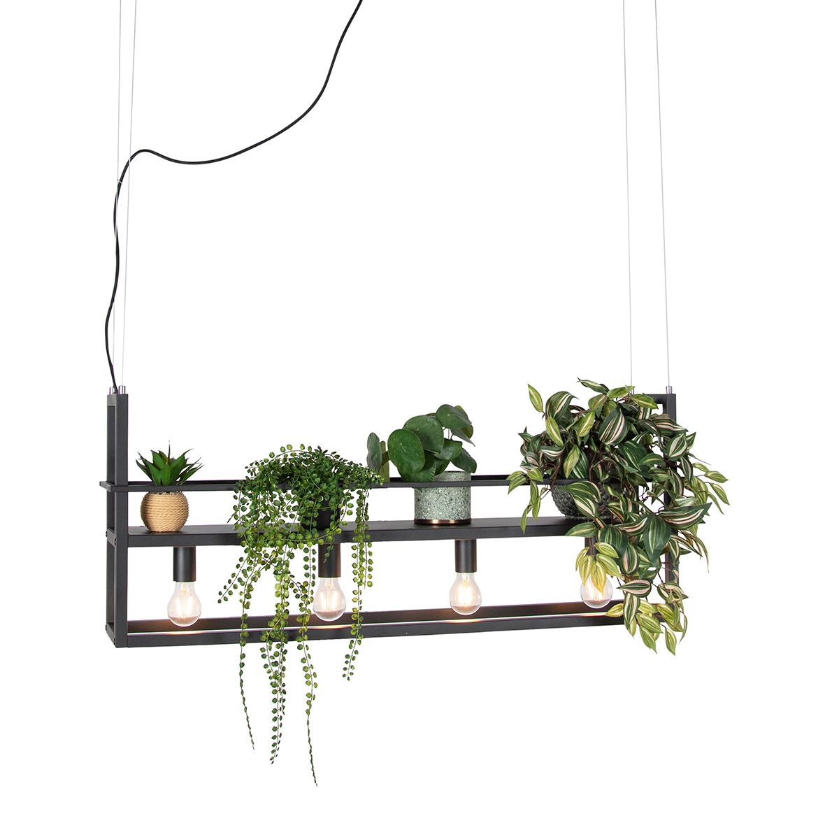 Industriële hanglamp zwart met 4-lichts rek - Cage Rack