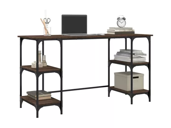 Bureau chêne marron 140x50x75 cm métal et bois d'ingénierie