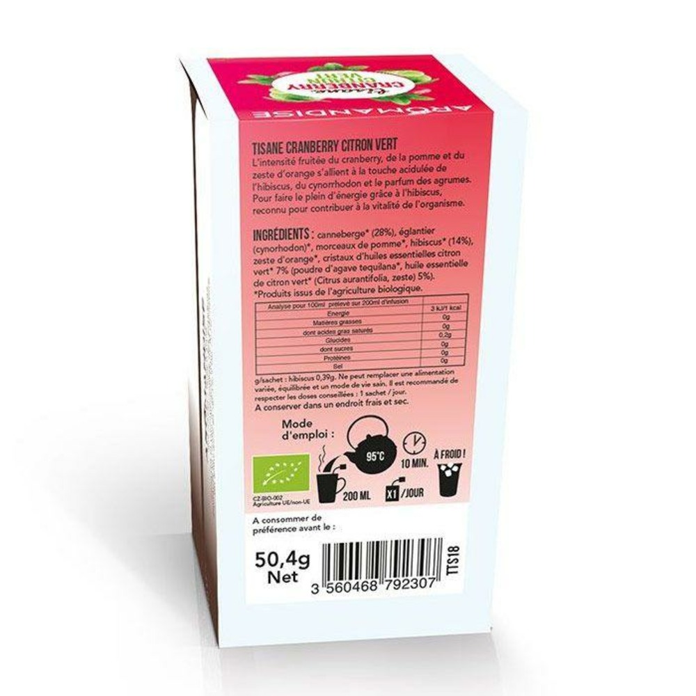 Tisane cranberry et citron vert bio - 18 sachets