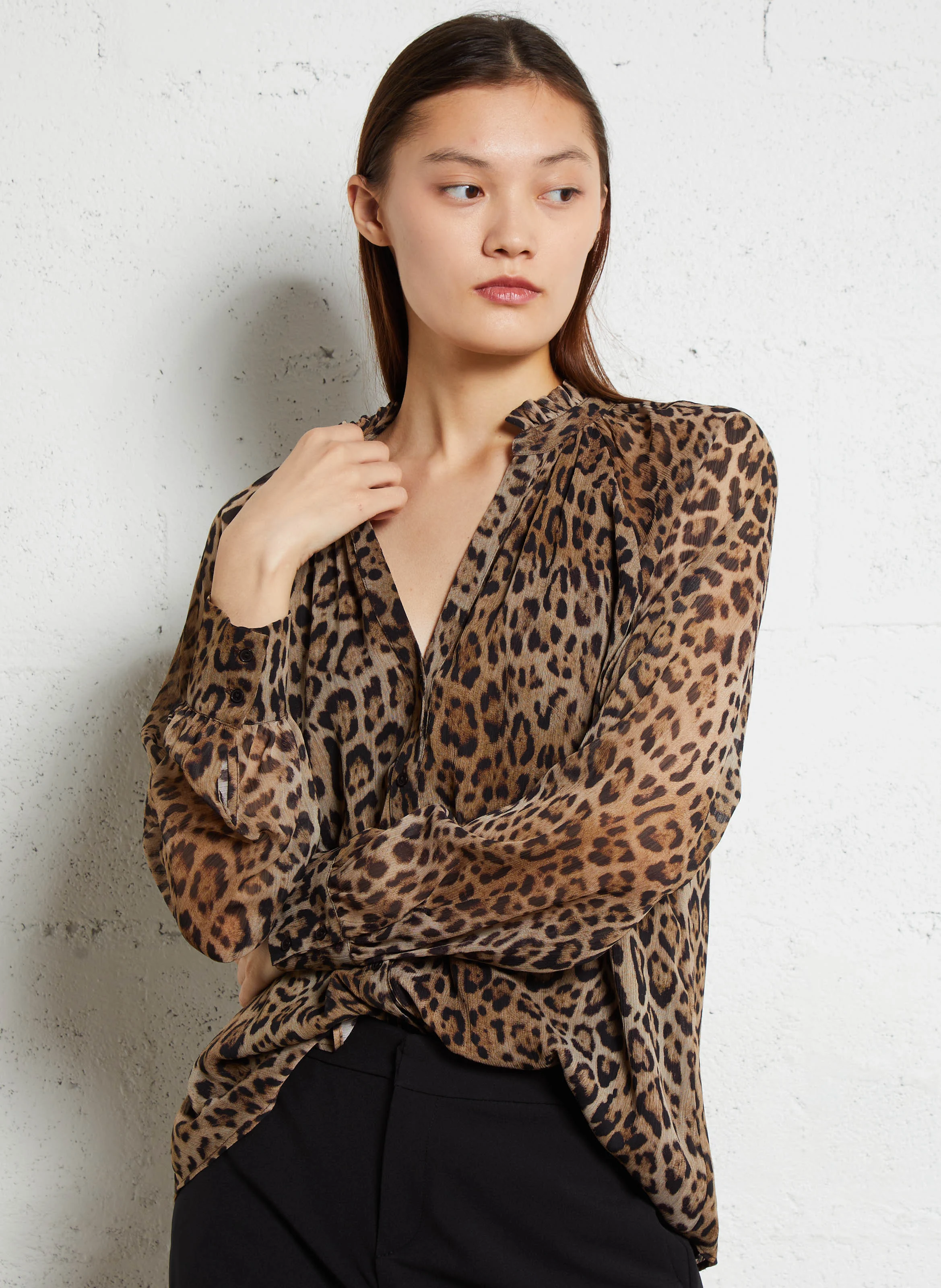 COSLOU - Chemise ample imprimée léopard | Marron