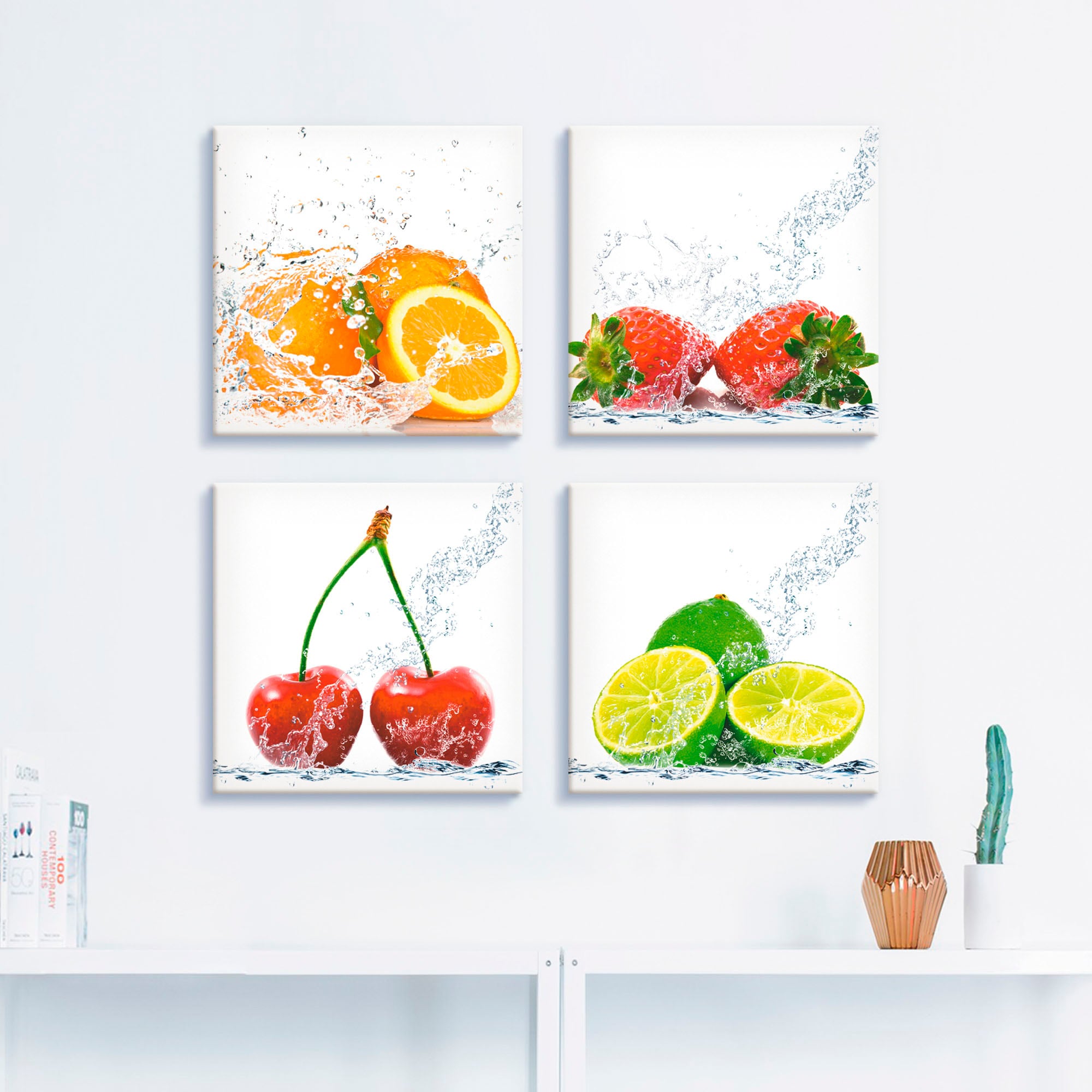 Artland Leinwandbild »Früchte mit Spritzwasser« Lebensmittel 4 Stk. tlg. 4er Set, verschiedene Grössen