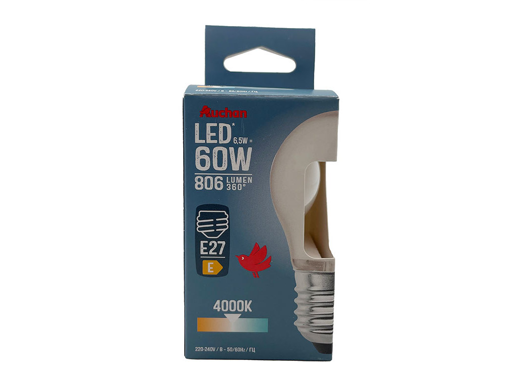 LÂMPADA LED ESFÉRICA AUCHAN E27 60W LUZ BRANCA
