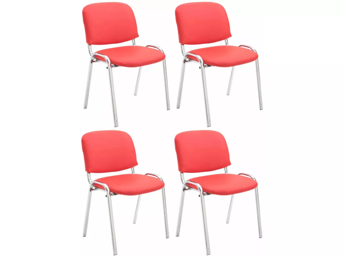 Lot de 4 Chaise de conférence - Similicuir & Métal chromé - Rouge - Ken