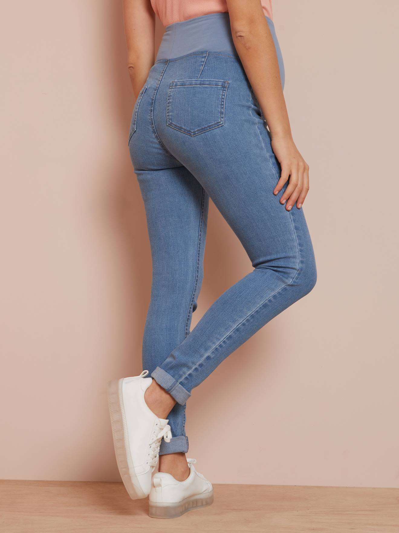 Calças de maternidade lisas, super skinny, cinza escuro