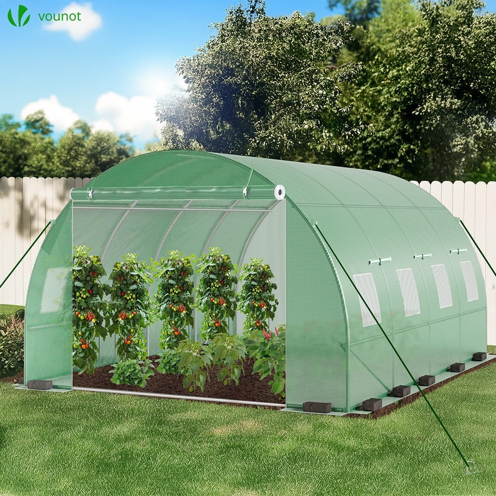VOUNOT® Gewächshaus Foliengewächshaus Winterfest Tomatenhaus Folientunnel, 4x3x2m 12m² Grün