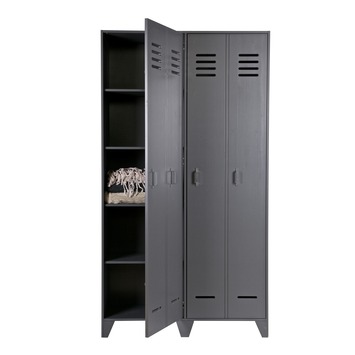 WOOOD lockerkast Stijn staalgrijs grenenhout 187 x 103 x 40 cm