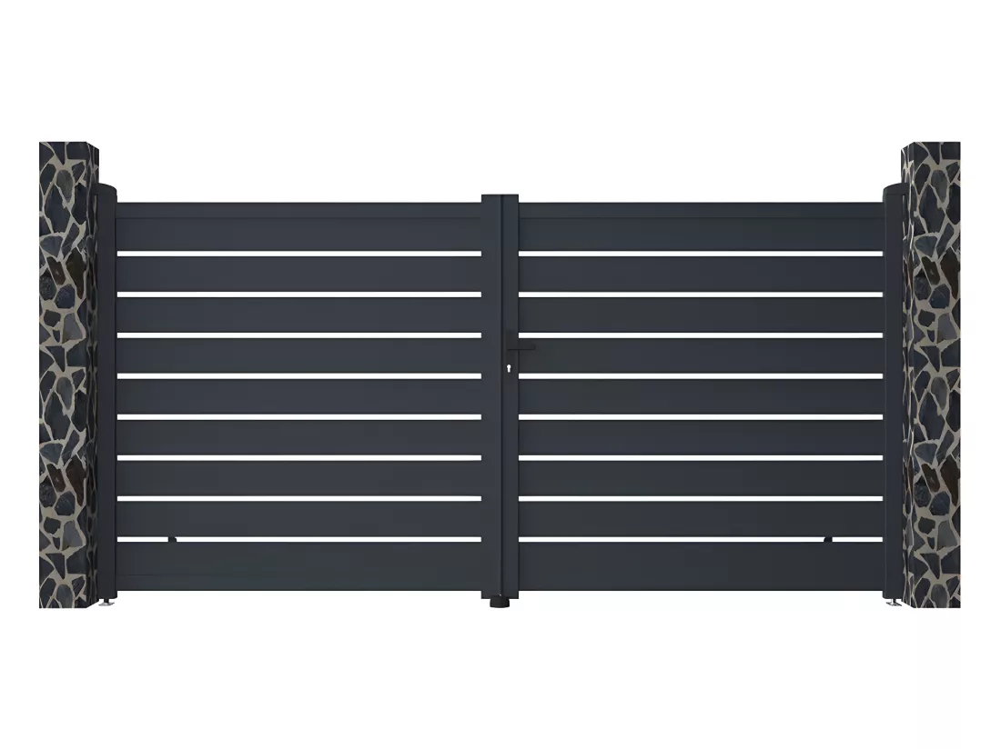 Portail battant aluminium ajouré L355 x H183 cm anthracite - PRIMO