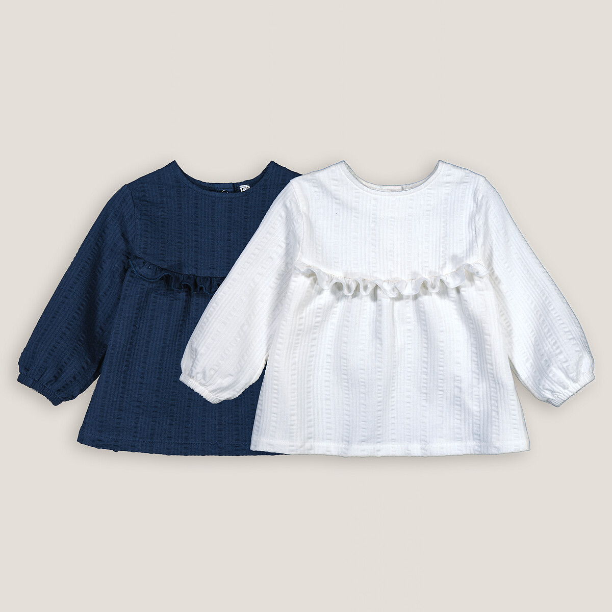 COLEÇÃO LA REDOUTE<br>Conjunto de 2 camisetas de manga comprida com babado