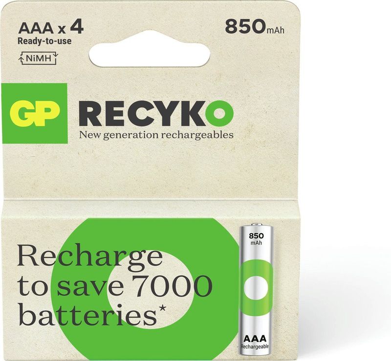 AAA Batterij GP NiMH 850 MAh ReCyko 1.2V 4 Stuks