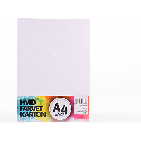 Farvet karton A4 10 ark - hvid
