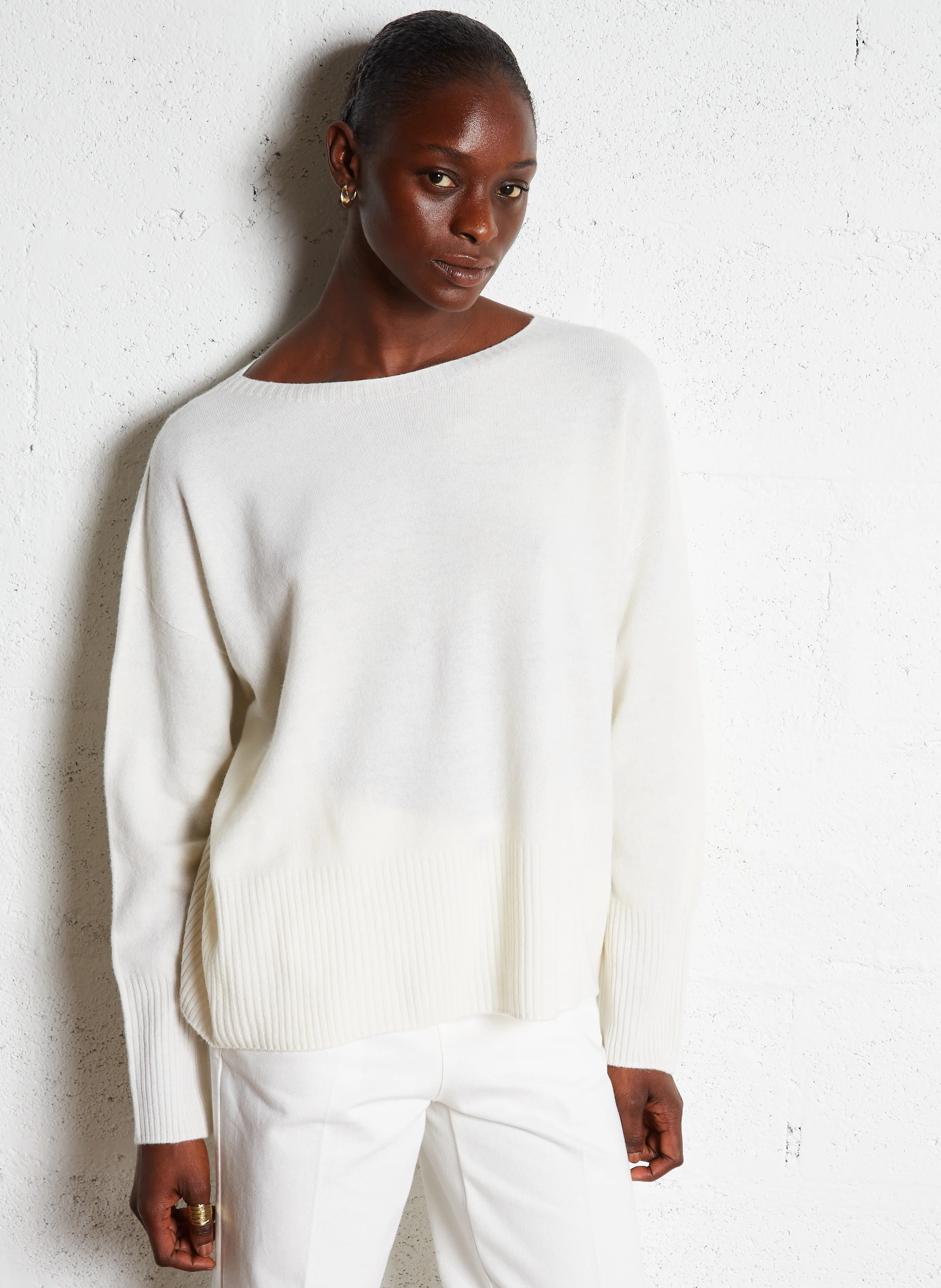 YSEULT - Pull ample col bateau en laine | Beige