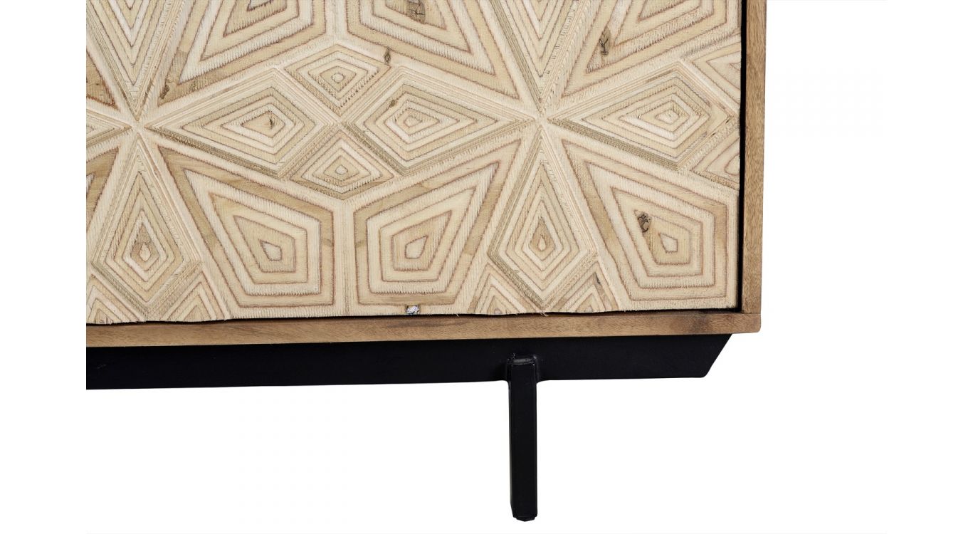 Bahut 3 tiroirs bois, métal marron 183x42x80cm - bois-métal