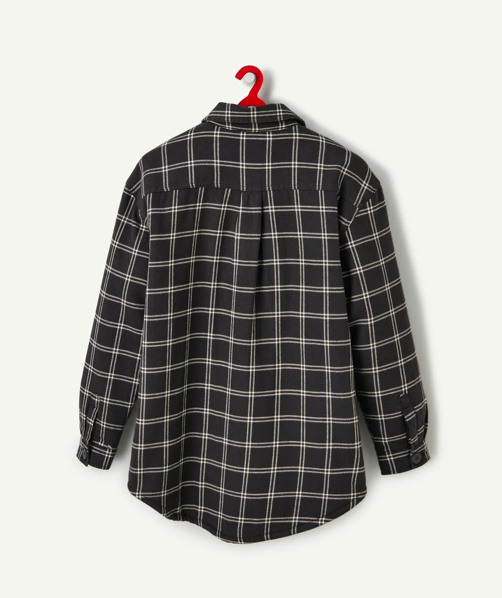 SURCHEMISE À CARREAUX FILLE DOUBLÉE SHERPA GRIS FONCÉ
