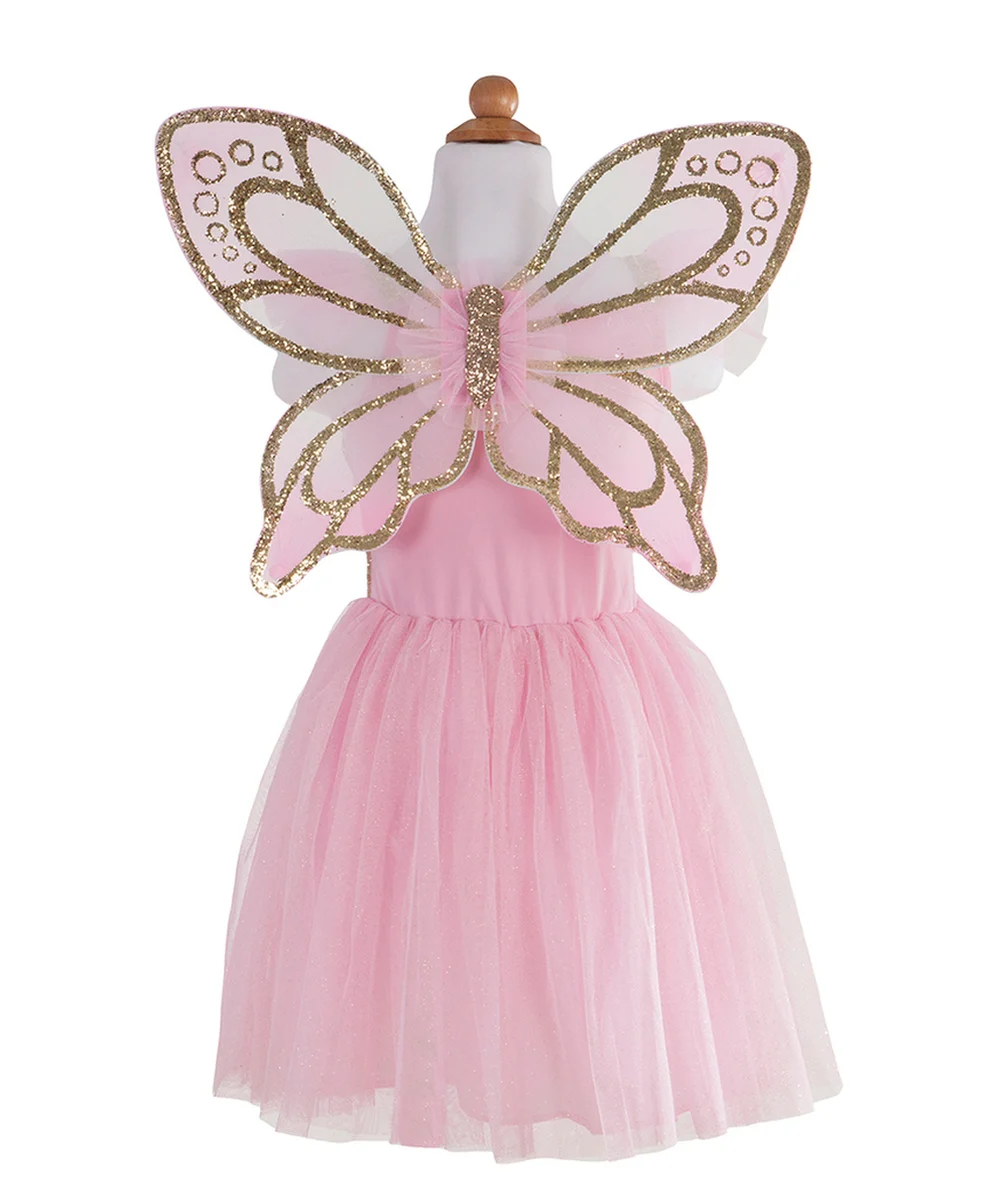 GREAT PRETENDERSDÉGUISEMENT ROBE FILLE AVEC AILES PAPILLON ROSE ET COULEUR DORÉE
